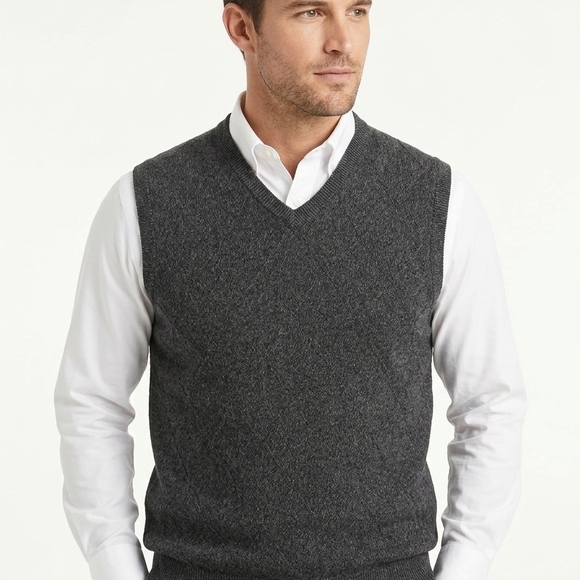 Dockers Other - Men's Dockers V-Neck Sweater Vest Medium Charcoal Grey Heather Tonal Argyle Knit